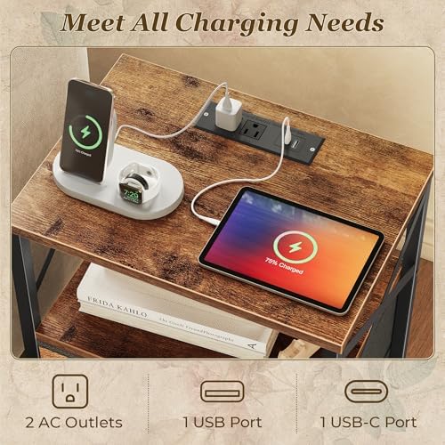 Huuger Nightstand Set of 2 with Charging Station, USB-C Port, End Tables