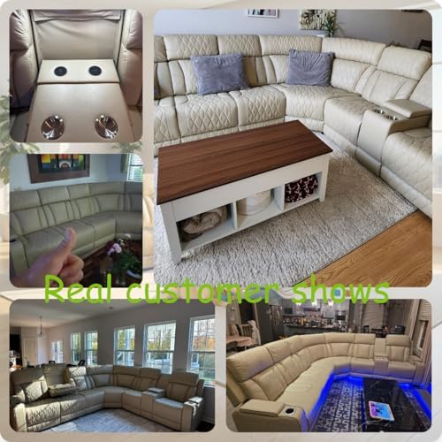 Breathing Leather Reclining Sofa Set,Power Recliner Sectional Couch with LED ...