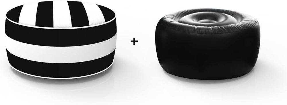 Outdoor Inflatable Ottomans with Insert Round 21x9 Inch Black Striped Pattern...