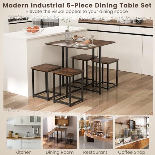 Tangkula Compact Dining Table Set for 4, Small Kitchen Table Set with Square ...
