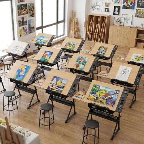 Magshion Drafting Table for Adults w/Stool, Natural