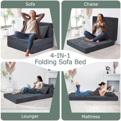 Folding Sofa Bed, Convertible Sleeper Chair Bed, Floor Sofa with Bag | Fold o...