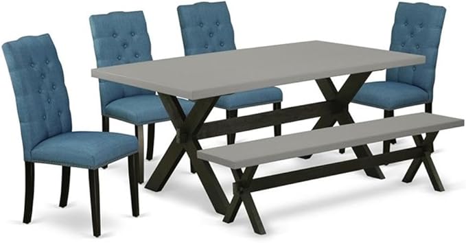East West Furniture X697EL121-6 6 Piece Dining Set Contains a Rectangle Dinin...