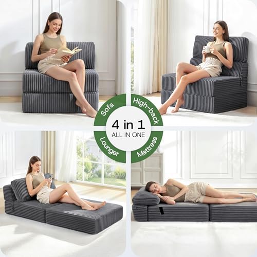 Convertible 4-in-1 Folding Sofa Bed Sleeper Chair Couch Foldable Chaise Loung...