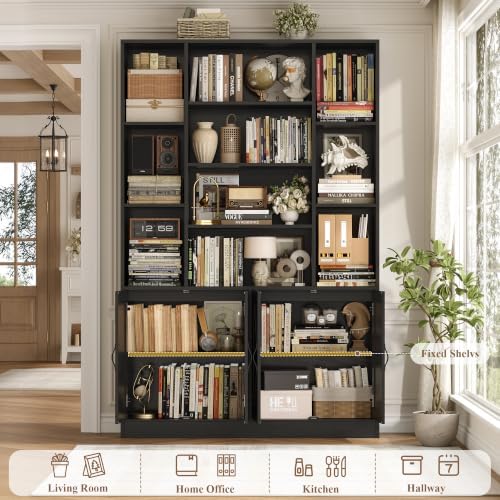 HOSTACK 72" Tall Bookshelf, Large Farmhouse Bookcase with Storage, Black