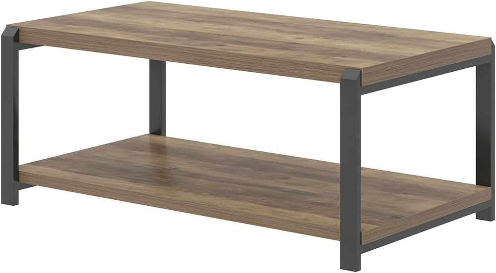 EXCEFUR Modern Coffee Table, Rustic Wood and Metal Center Table for Living Ro...