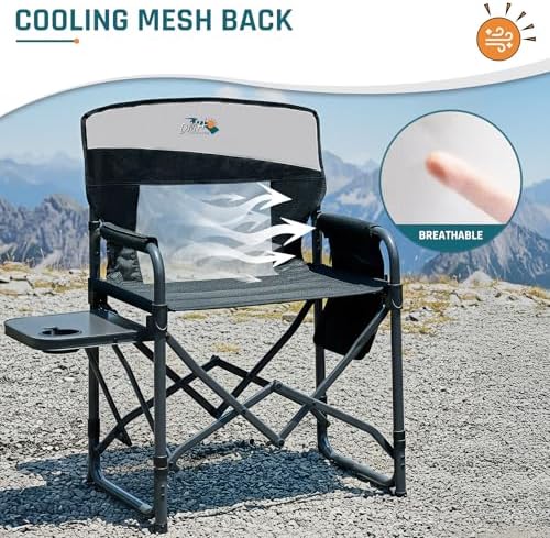 DMH OUTDOORS Camping Directors Chair with Side Table & Breeze Mesh Backrest