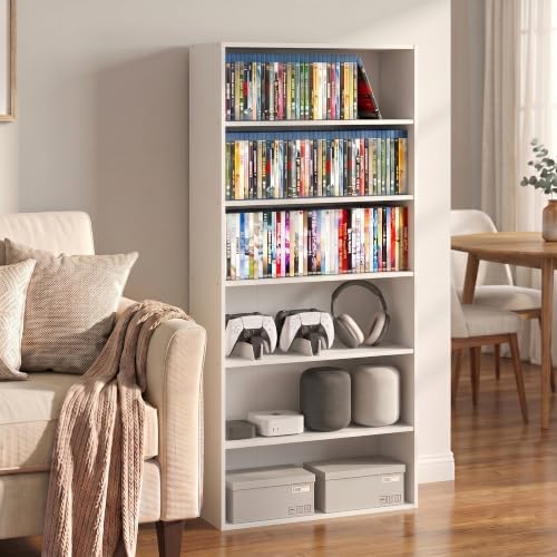 Furinno Basic DVD Shelf, 6-Tier Media Shelf, CD Rack, White