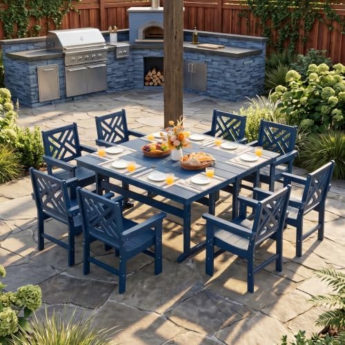 HDPE Outdoor Dining Set,10-Piece Outdoor Table and Chairs Include 8 Dining Ch...