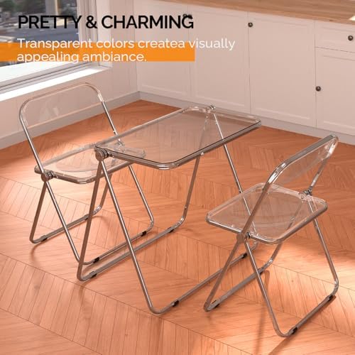 VINGLI Folding Acrylic Table and Chair Set Small TV Tray for Snack Dinner on ...