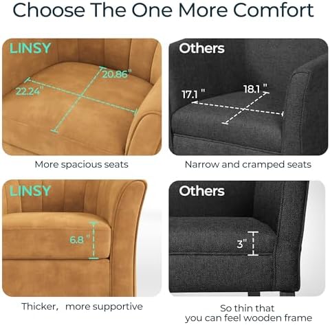 LINSY Large Swivel Accent Chair with Ottoman, Velvet Barrel Chair with Footre...