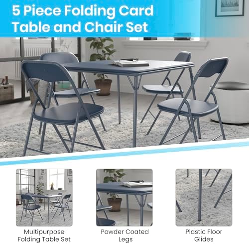 Flash Furniture Madison 5-Piece Folding Card Table and Chair Set, Navy