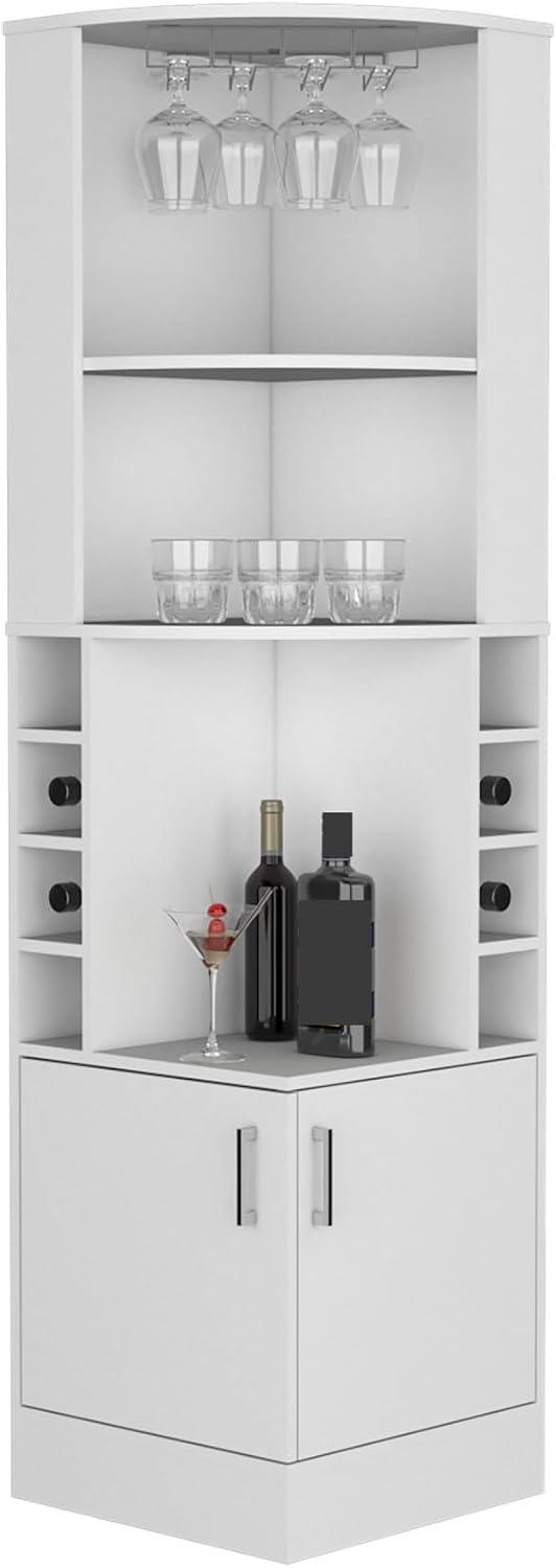 Farmhouse Corner Cabinet, Double Door Cabinet with Glass Rack, Eight Built-in...