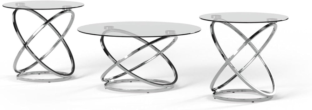 Signature Design by Ashley Hollynyx Round Glass Coffee Table Set of 3 | Tempe...