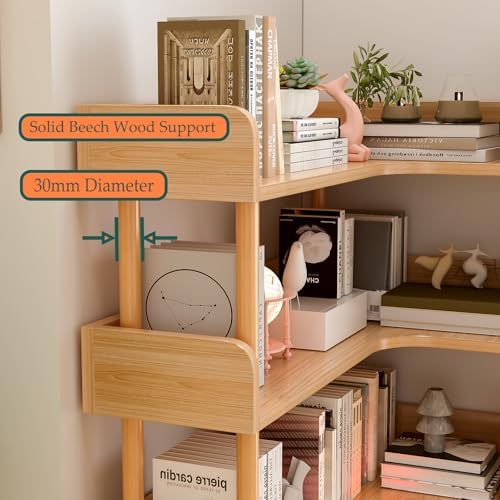 OSCHF 3-Tier Reversible Corner Bookshelf, L-Shaped Shelf, Oak