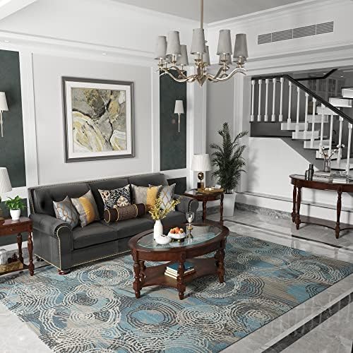 PADMA HOUSE 2-Tier Traditional Wood Semi-Circle Sofa Table with Glass Top | C...