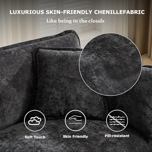 SoarFlash 149.61" Chenille U Shaped Modular Sofa with Ottoman,Black