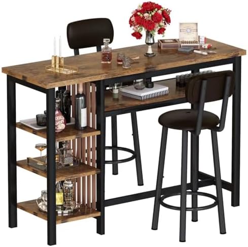 Recaceik 47" Bar Dining Table Set for 2, 3 Piece Bar Table and Chairs Se...