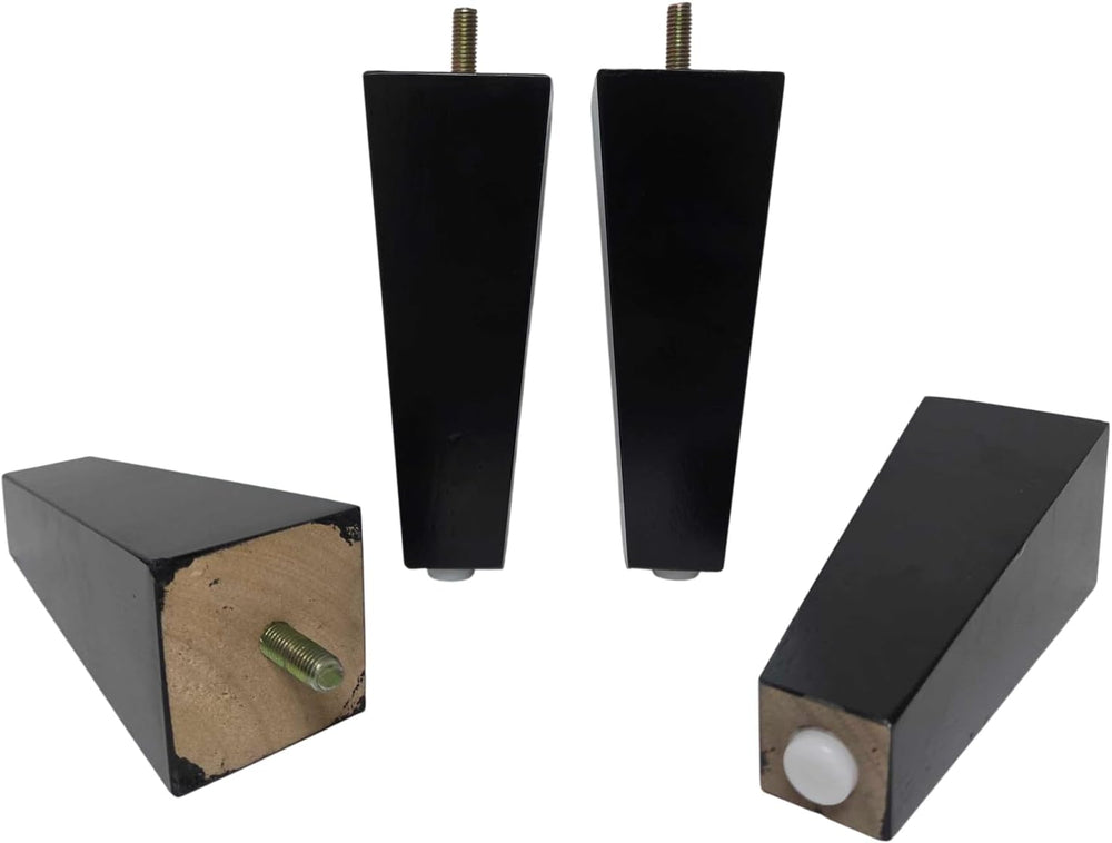 6-3/4" Black Finish Tapered Wood Sofa Legs with M10 Hanger Bolts (4)