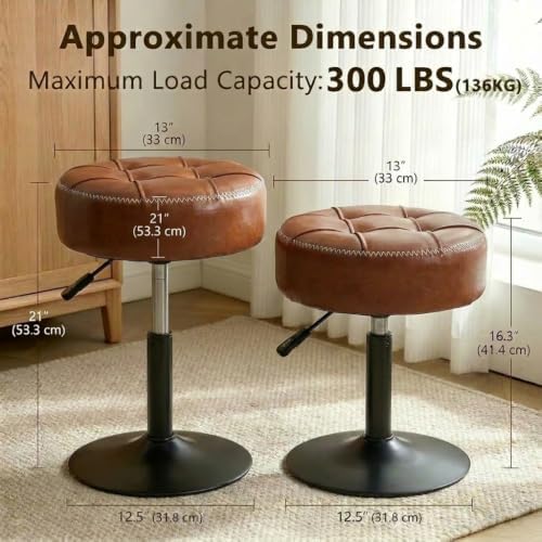 Adjustable Vanity Stool with Round Seat, 360° Swivel Faux Leather Makeup Chai...
