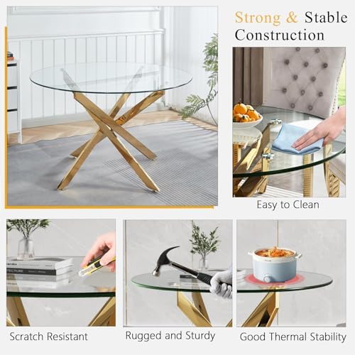 Round Glass Dining Table Set for 4, Modern Kitchen Table Set for 4, 47" ...
