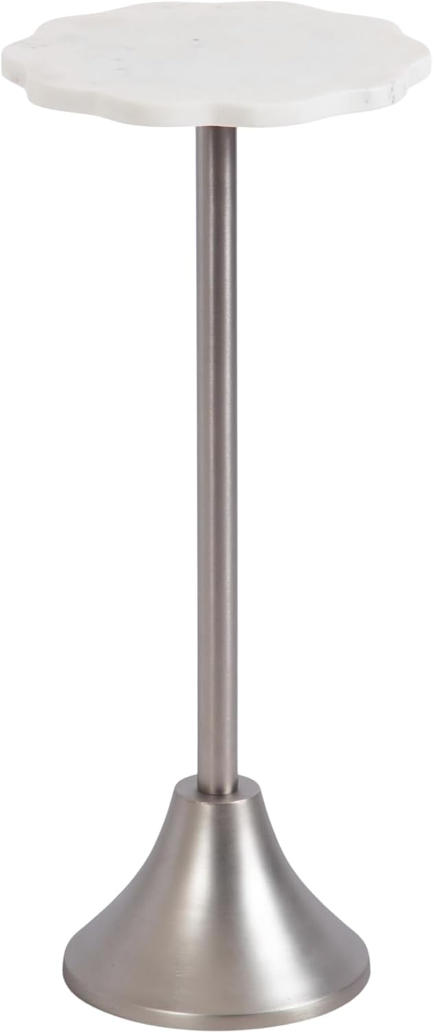 Kate and Laurel Sanzo Modern Pedestal Drink Table, 10 x 10 x 23, White Marble...