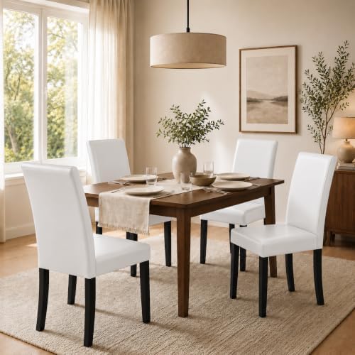 Yaheetech Dining Chairs Set of 4 Upholstered Kitchen Chairs White