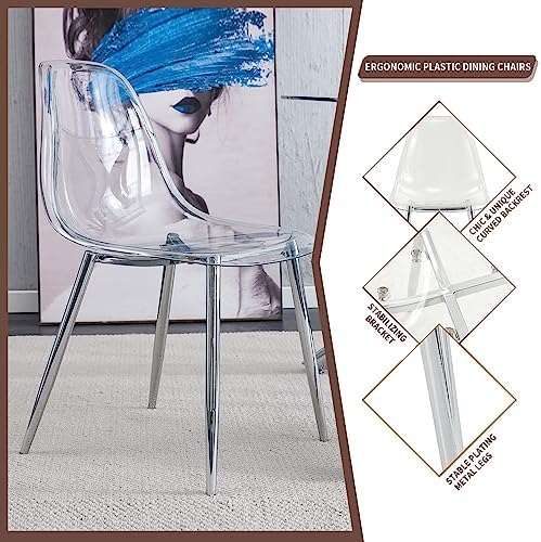 Baysitone Clear Dining Chairs Set of 4, Modern Kitchen Chairs with Transparen...