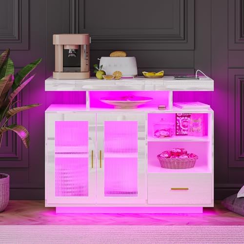 WOOVIVS 39.4" Sideboard Buffet Bar Cabinet with Storage,White