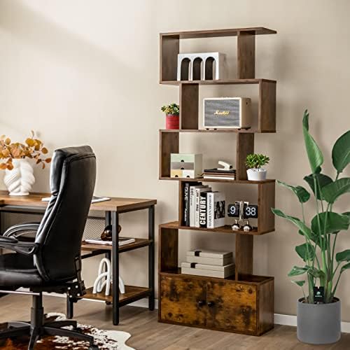 GIANTEX Set of 2 6-Tier Geometric Bookcase with Cabinet, Freestanding Display...