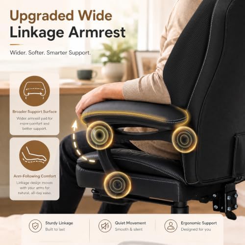 GTPLAYER Big&Tall Ergonomic Gaming Chair, Wide Spring Seat, Linkage Armre...