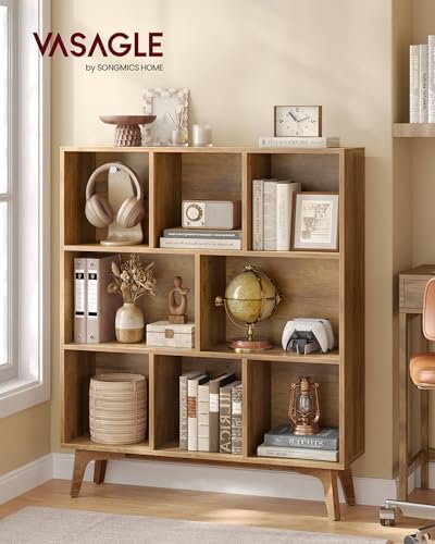 VASAGLE Mid-Century Modern 8-Cube Bookshelf, 35.4 x 9.4 x 42.3 Inch