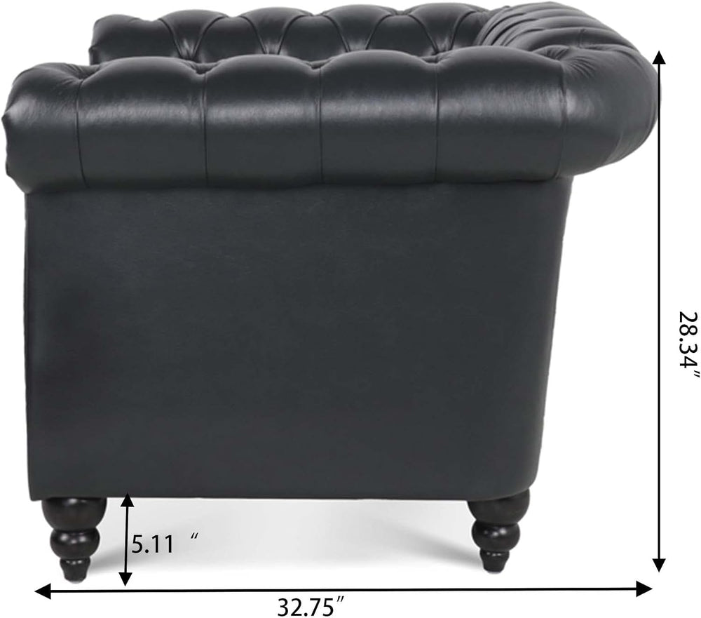 LEVNARY Leather Upholstered Armchair, Mid-Century Modern Single Sofa Chair wi...