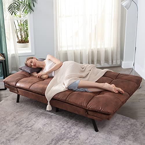 Opoiar Leather Futon Sofa Bed,Convertible Memory Foam Couch Bed,Futon Sets Da...