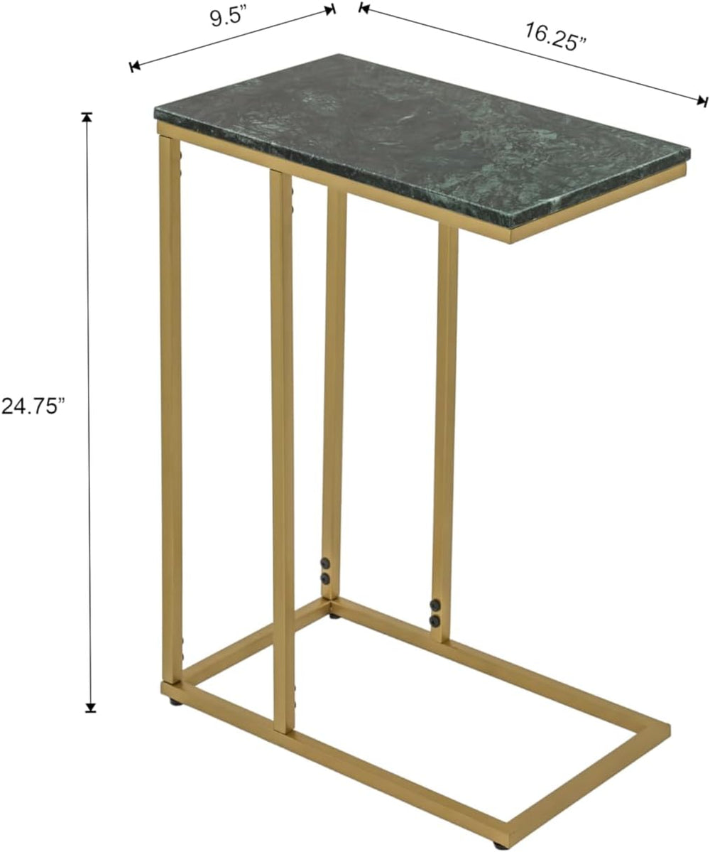 C Shape Table for Sofa with Green Marble Top | Decorative Side Table | End Ta...