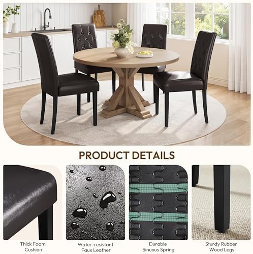 Yaheetech Dining Chairs Set of 4 Button Tufted Kitchen Chairs Brown