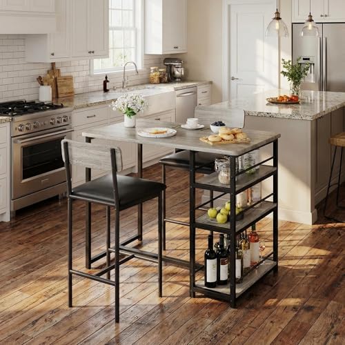 IDEALHOUSE Dining Table and Chairs, Bar Table Set with 2 Upholstered Bar Stoo...