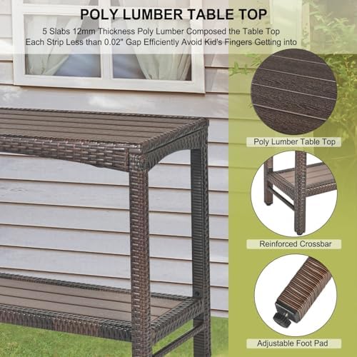 Outdoor Console Table Patio Buffet Bar Storage Organizer 45" Long Wicker...