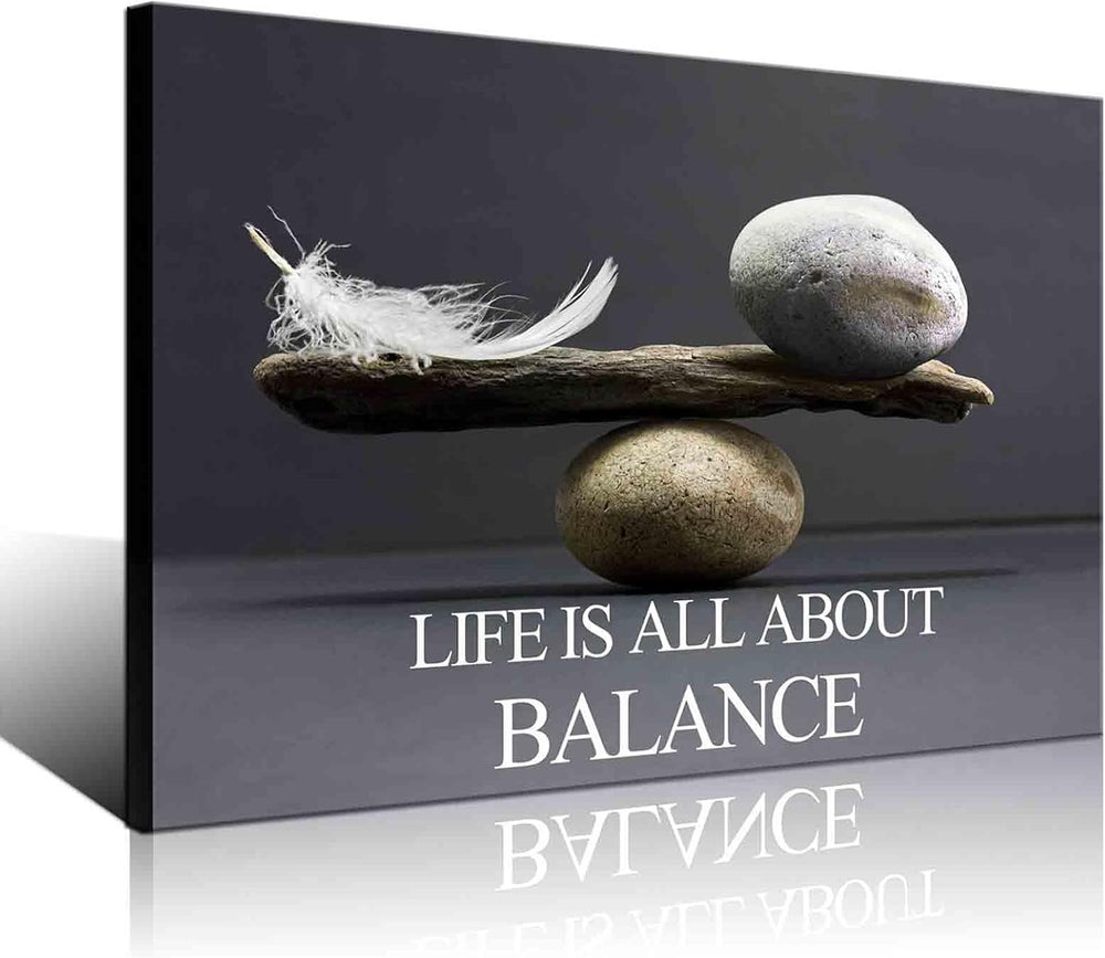Biuteawal Motivational Wall Art Zen Canvas Print Black White Balance Stones w...