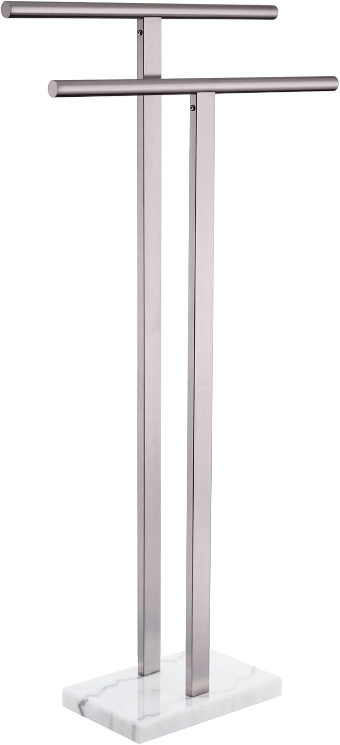 KOKOSIRI Towel Rack Free Standing Brushed Nickel 2-Tier Towel Holder for Bath...