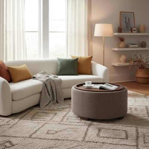 Zihanhome 30 Inch Round Storage Ottoman, Ottoman Coffee Table with Lift Off L...