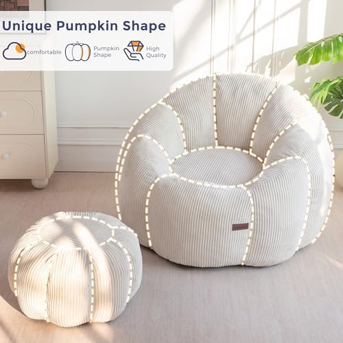 MAXYOYO Bean Bag Chair with Ottoman, Giant Pumpkin Lounge Chair for Adults | ...