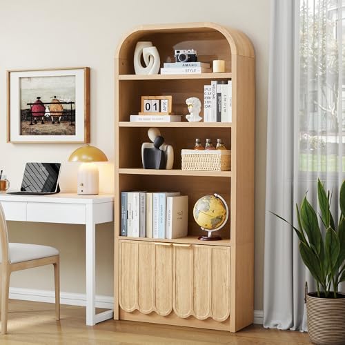 ORRD 70" Tall Arched Bookshelf with Storage Cabinet, Modern 4-Tier Wood ...
