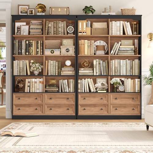 FINETONES 71" Tall Bookshelf with 4 Drawers Large Bookshelf Office Bookcase