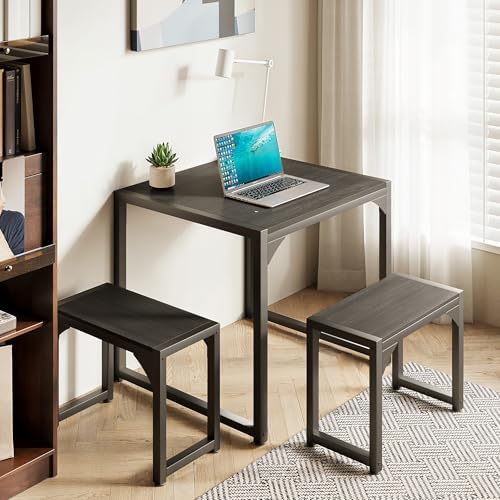 Gizoon Square Dining Table Set for 2, Kitchen Table with 2 Benches Black