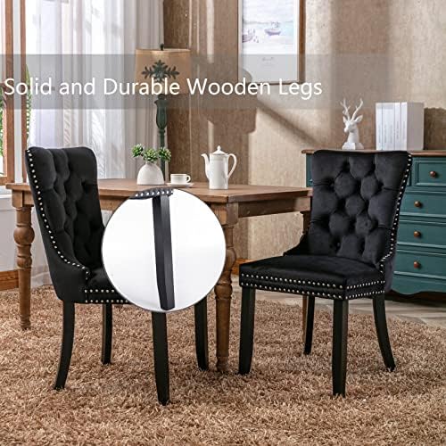 Black Velvet Dining Chairs Set of 4, Modern Upholstered Kitchen Chairs