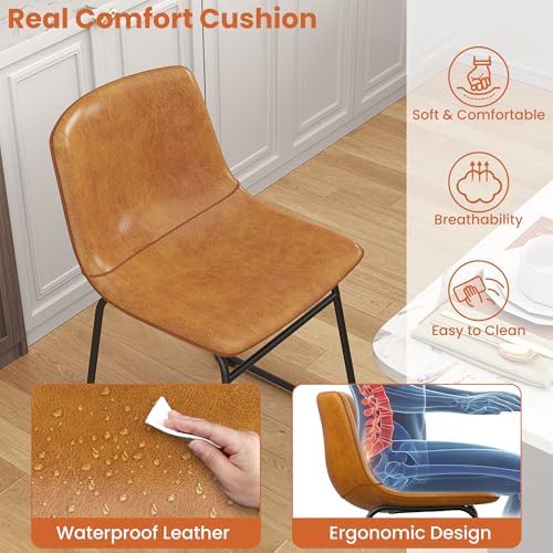 REONEY Dining Chairs Set of 6, 18" PU Leather Dinner Chairs, Brown | Mod...