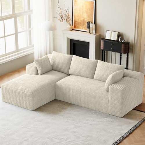 ONEMMLION 96" L-Shaped Cloud Couch Sofa with Chaise, Beige White | Cordu...