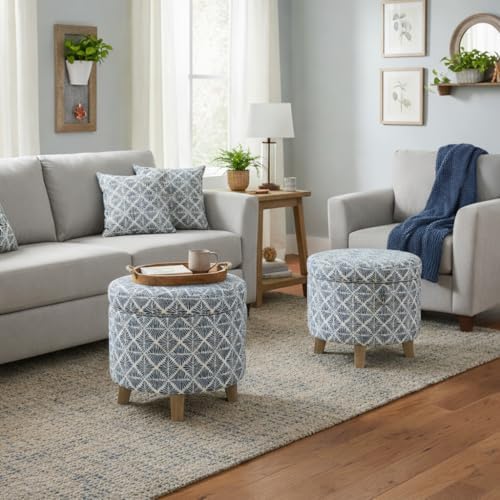 Homepop Home Decor | Upholstered Round Storage Ottoman | Ottoman with Storage...