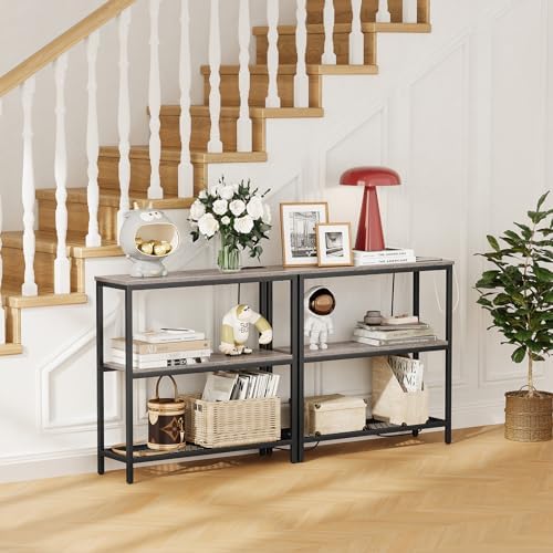 Snughome 3 Tier Narrow 29.5" Console Table with Power Outlets (Grey) | T...
